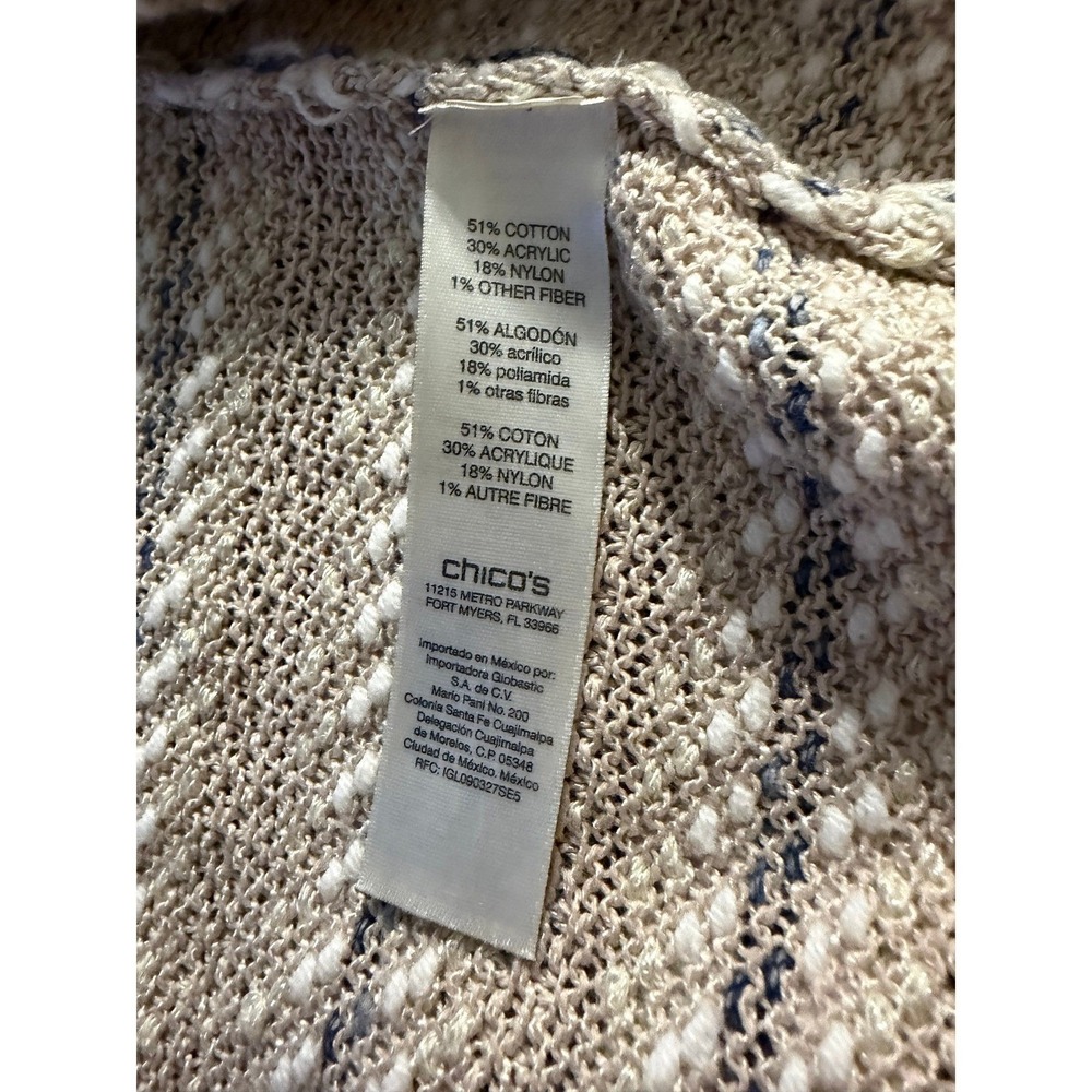 Chico's Open Front Knit Vest Neutral Stripe Short Sleeve Cotton Blend Size 2 - Picture 7 of 7